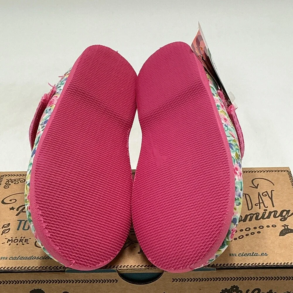 Cienta Ballet Flats Girls 7.5 Multi Floral Print Adjustable Strap Shoes Eby3173